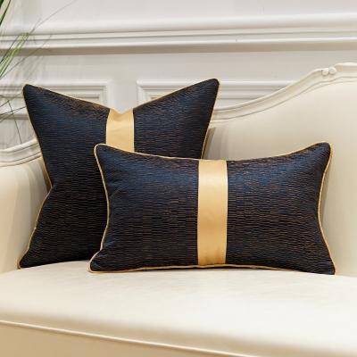 China Anti-Pull Factory Directly Sell Luxury Splicing Fabric Blue And Gold Color Pillow Cover for sale