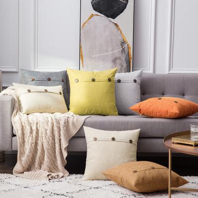 China Hot Selling Amazon Button Vintage Cotton Decorative Shape Viable Tile Linen Triple Cushion Covers For Farmhouse Bedroom Couch Sofa Bed for sale