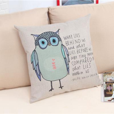 China 100% Hot Selling Pillow Cover Blue Owl Printed Cushion Cover Polyester Faux Animal Nordic Style Anti-Static Canvas for sale