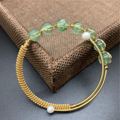 China FASHIONABLE Stone Green Strawberry Crystal Beaded Adjustable 14K Natural Gold Filled Braided Stretch Copper Bracelets For Women for sale