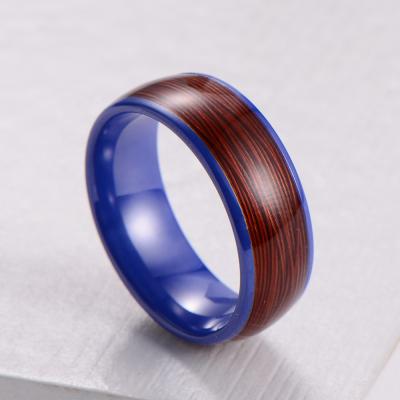 China New Arrival Lead Free Design Men's 8mm Ceramic Wedding Bands Wire Rope Inlay Men's Blue Ceramic Engagement Rings for sale