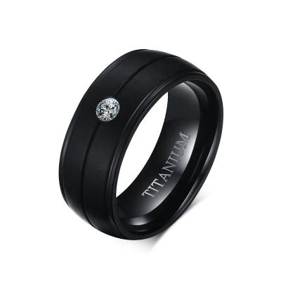 China Cheap Nerez Nickel Free Jewelry Black Brushed 8MM Titanium Diamond Wedding Band Rings For Men for sale