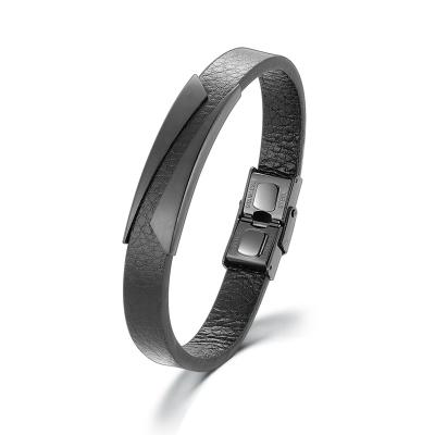 China Lead/Nickel Free Simple Braided Bracelets Strap Free Stainless Steel Black Leather Bracelets Wholesale For Men for sale