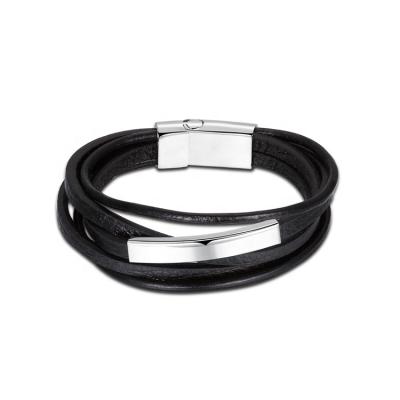 China Bracelet For Custom Charm Bracelets Stainless Steel Design Jewelry Health Nerez Black ID Leather Bracelets for sale