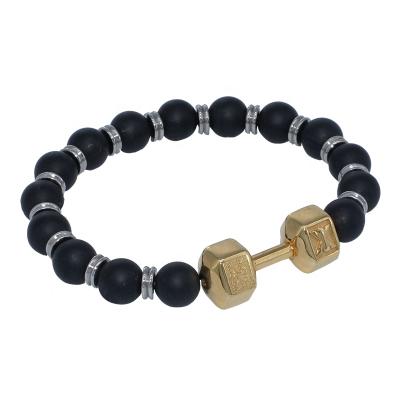 China Hot Selling Agate Beaded Bracelet Custom Design Stainless Steel Black Dumbbell Stone AAA Grade Natural Matte Agate Beaded Bracelet For Men for sale