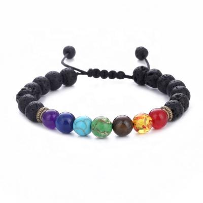 China DIY Natural Popular Stone Jewelry Gemstone Bracelets Elastic Adjustable Yoga 7 Chakra Stone Beaded Oil Diffuser DIY Bracelets for sale