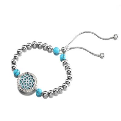 China Natural Aromatherapy Stone Beaded Adjustable Natural Stone Turquoise Zircons Essential Oil Diffuser Stainless Steel Aromatherapy Beaded Bracelets Bracelets for sale