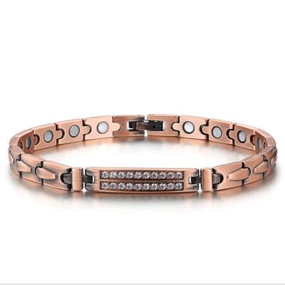 China Bracelet for Health Wholesale High Quality Genuine Pure Copper Women's Zircons Magnetic Chain Bracelets Use for Arthritis for sale