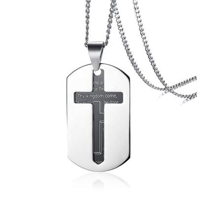 China Lead Free/Nickel Free Newest NJ Stainless Steel Double Tags Initial Jewelry Black Engraved Cross Pendants Necklace for sale