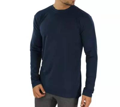 China Men's Soft White Turtle Neck Gym T-shirt Long Sleeve Anti-wrinkle Cotton Basic T-shirt Loose Long Sleeve for sale