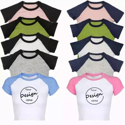 China Print Plain Summer Cotton QUICK DRY Custom T Shirt Cropped Ladies Tee Shirt Tops Hip Hop Women Tight Fit Crop Top Tees for sale