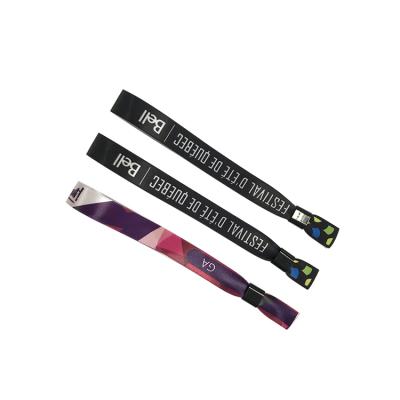 China Custom environmental friendly high quanlity full color polyester satin sublimation printing ribbon woven festival wristband for sale