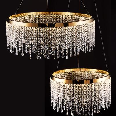 China modern modern indoor home decor dining living room luxury avize led round crystal chandelier light for sale