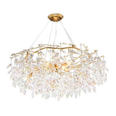 China Hotel lobby style luxury Nordic gold crystal living room chandelier modern crystal led pendant lamp living room chandelier for sale