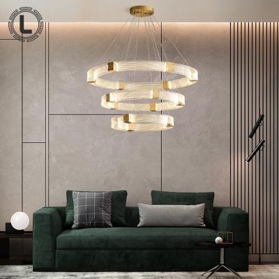 China Modern Simple Design Modern Hanging Home Decorative Led Pendant Lights Surround Acrylic Luxury Ceiling Ring Chandelier for sale