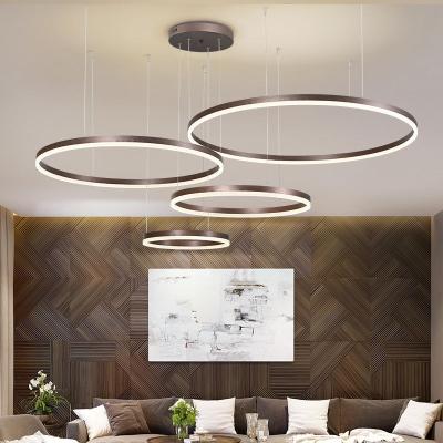 China 2021 Modern European Nordic Indoor Decoration Luxury Led Hanging Hotel Living Room Restaurant Round Ring Chandelier for sale