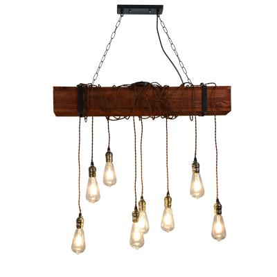 China American Rustic Wood Cage Hemp Rope Light Bar Industrial Creative Industrial Retro Iron Cafe Decorative Vintage Chandelier for sale