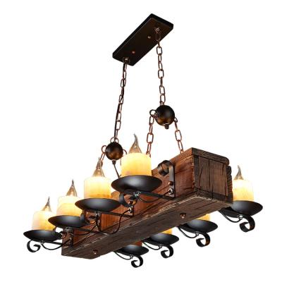 China 2021 Vintage American Creative Industrial Decorative Wooden Candle Cafe Bar Restaurant Hanging Chandelier Lights for sale