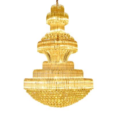 China Modern custom indoor fancy lamp gold modern crystal staircase k9 villa hotel led chandelier for sale