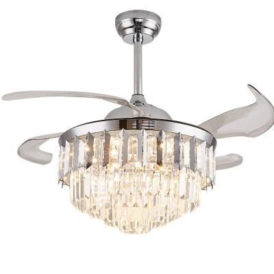 China Designer Decorative Retractable Chandelier Modern Vintage Bedroom Copper Crystal Ceiling Light Remote Control Led Ceiling Fans for sale