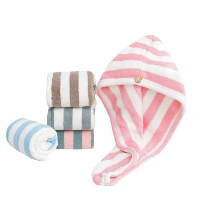 China Sustainable Promotion Stripe Microfiber Towel For Hair Good Quality Microfiber Hair Towel for sale