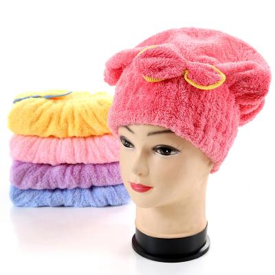 China Microfiber Hair Turban Coral Velvet Hair Towel Women Hat Wrapped Towel Viable Dry Hair Quickly for sale