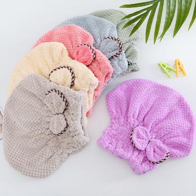 China Viable Wholesale Cute Bow Boutique Hair Dryer Towel Salon Thick Soft Microfiber Hair Towel for sale