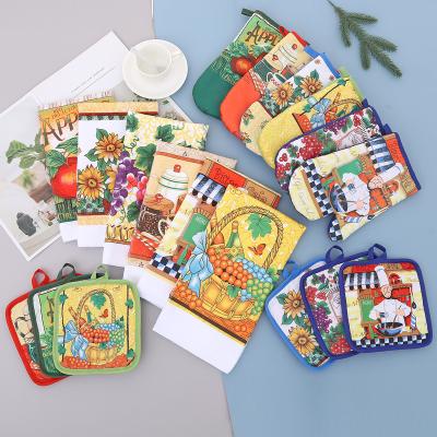 China Sustainable Custom Printing Tea Towel Cloth Oven Mitt Tea Towel Pot Ultra Absorbent Holder for sale