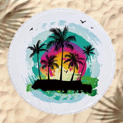 China Direct Selling Sustainable Sand Factory Beach Towel Coconut Tree Heavy Duty Round Beach Towels Print Oversized Beach Towel for sale