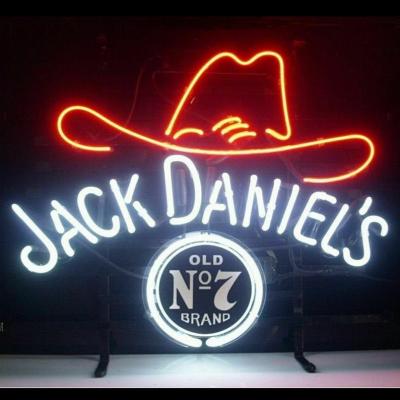 China “JACK DANIEL ' luz encendida de neón de cristal real de la barra de la cerveza de la exhibición de la muestra de viejo Hat del vaquero de S NO.7” para el dormitorio del regalo en venta