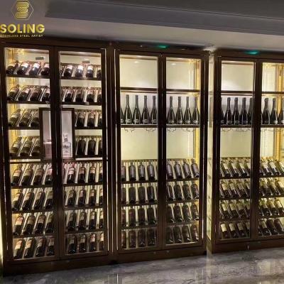 China Modern Fashion Decor Stainless Steel Wine Display Bar Luxury Home Wine Cabinet For Hotel for sale