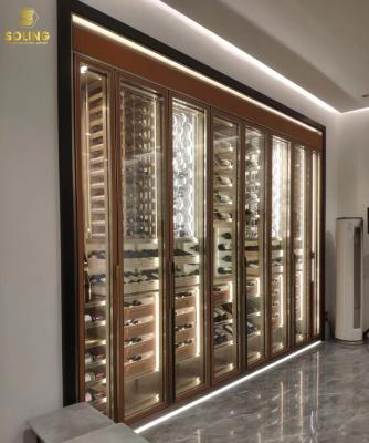 China Customized Modern Industrial Led Wall Mounted Wall Mounted Lights Bar Display Vinotheque Cabinet Stainless Steel Metal Wine Rack for sale