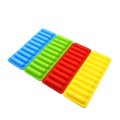 China Hot Sale Viable Free Standing Custom Cube Tray Molds With Lid In 10 Cavities Bpa Silicone Finger Ice Cream Stick for sale