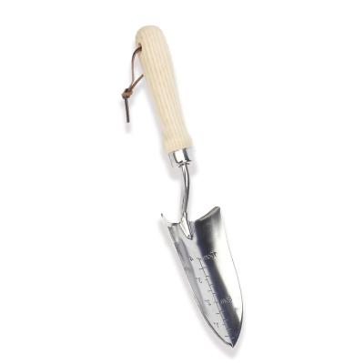 China Outdoor Tools OEM/ODM Customized Ergonomic Designed Ash Wood Handle Garden Shovel Multifunctional Comfortable Transplanting Trowel for sale