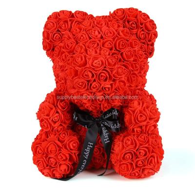 China Custom Gift Box Foam Artificial Flower Heart Handmade Bear of Love 25cm Wedding Decorations Valentine's Day Teddy Rose Bear Gifts for sale