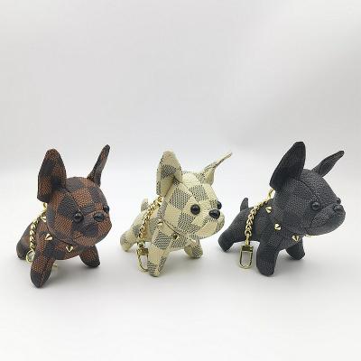 China Luxury Crafts Bracelets Dog Key Chains Women Bag Designer Leather Keychains French Bulldog Logo Printed Keychain for sale