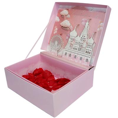 China FUHING Materials Wholesale Reused Flip Top Gift Boxes Luxury Flip Wedding Exquisite Gift Boxes 3d Rose Castle Gift Packaging Box for sale