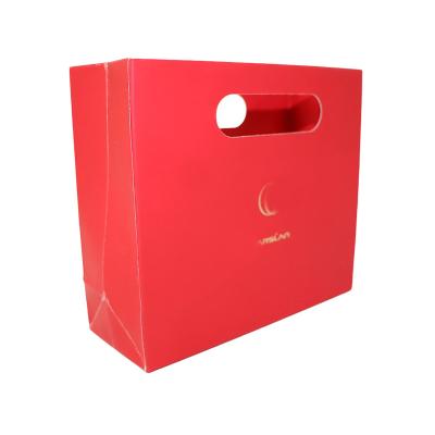 China FUHING Recyclable Custom Die Cut Craft Tote Paper Bag Red Logo Printed Shopping Paper Bag Packaging Small Square Gift Paper Bag for sale