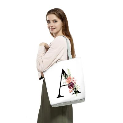 China Fashion Flower Letter Printed Shoulder Bags Women Tote Bag Fun Cute Handbags Dropshipping Female Eco Reusable Shopping Large Capacity for sale