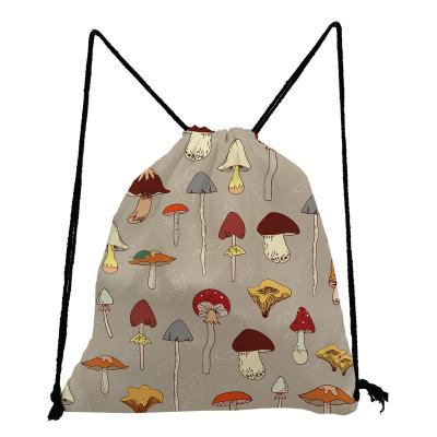 China Kid Drawstring Backpack Anti-theft Mushroom Printed Portable Shoe Bag Travel Drawstring Bag Soft Back Bag Yoga Gym Yoga Swim Custom Pattern for sale