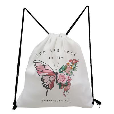 China Custom Reusable Anti-theft Shoe Bag Floral Gift Storage Drawstring Bag Child Backpack Butterfly Pattern Women Yoga Gym Eco Pouch Eco Bag for sale