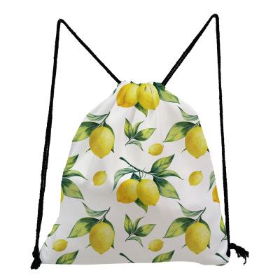 China Fruit Lemon Anti-theft Leaf Printed Kid Drawstring Backpack Gym Foldable Eco Shoe Bag Girl's Casual Travel Drawstring Bag Wholesale for sale