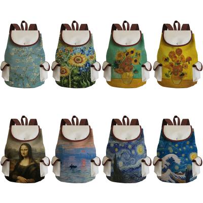 China Van Gogh Oil Painting Backpack Anti-theft Floral Printing Backpack High Capacity School Bag Unisex Canvas Teenage Women Backpack for sale