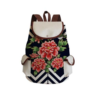 China Anti-theft Floral Print Backpack Girls School Bag For Teenager Satchel High Capacity Travel Women Drawstring Bags Custom Canvas Pattern for sale