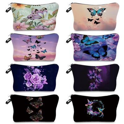 China New Trend Foldable Women Foldable Travel Package Travel Onlocation Heat Transfer Makeup Bag Cartoons Butterfly Print Fashion Cosmetic Bags Cheap for sale