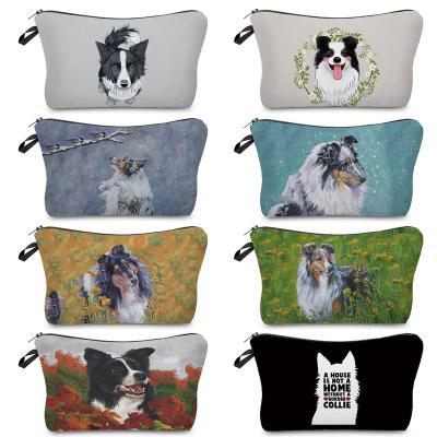 China Wholesale Custom Collie Dog Cosmetic Bags Women Lightweight Cute Animal Printed Portable Travel Storage Bag Pencil Case School Bag Pattern for sale