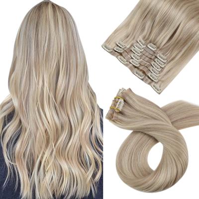 China Salon Quality Wholesale Straight PU Clip-in European Hair #P18/613 Black Color Clip In Hair Extension Hair for sale