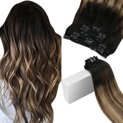 China Wholesale Straight Clip-in Straight Black European Color Balayage Hair Clip in Hair Extension Hair for sale