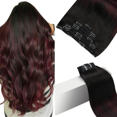 China High Quality Wholesale Straight Clip-in European Hair Color #1b/99j Burgundy Straight Clip In Hair Extension Hair for sale