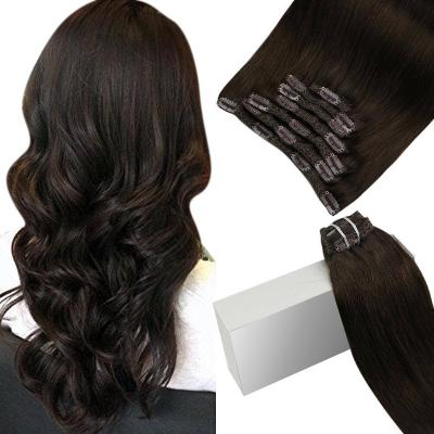 China Wholesale Quality Straight Virgin European Salon Hair Clip-in Black #2 Color Straight Clip In Hair Extension Hair for sale